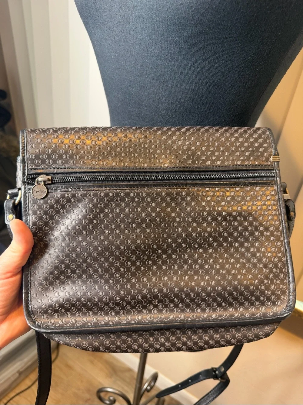 Vintage Hebe Leather Monogram Black Patterned Crossbody Messenger Bag